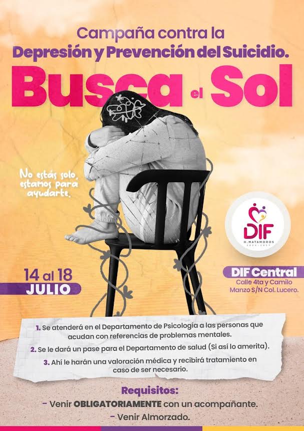 Promueve DIF Matamoros Campaña de Prevención contra la Depresión y el Suicidio “Busca el Sol”