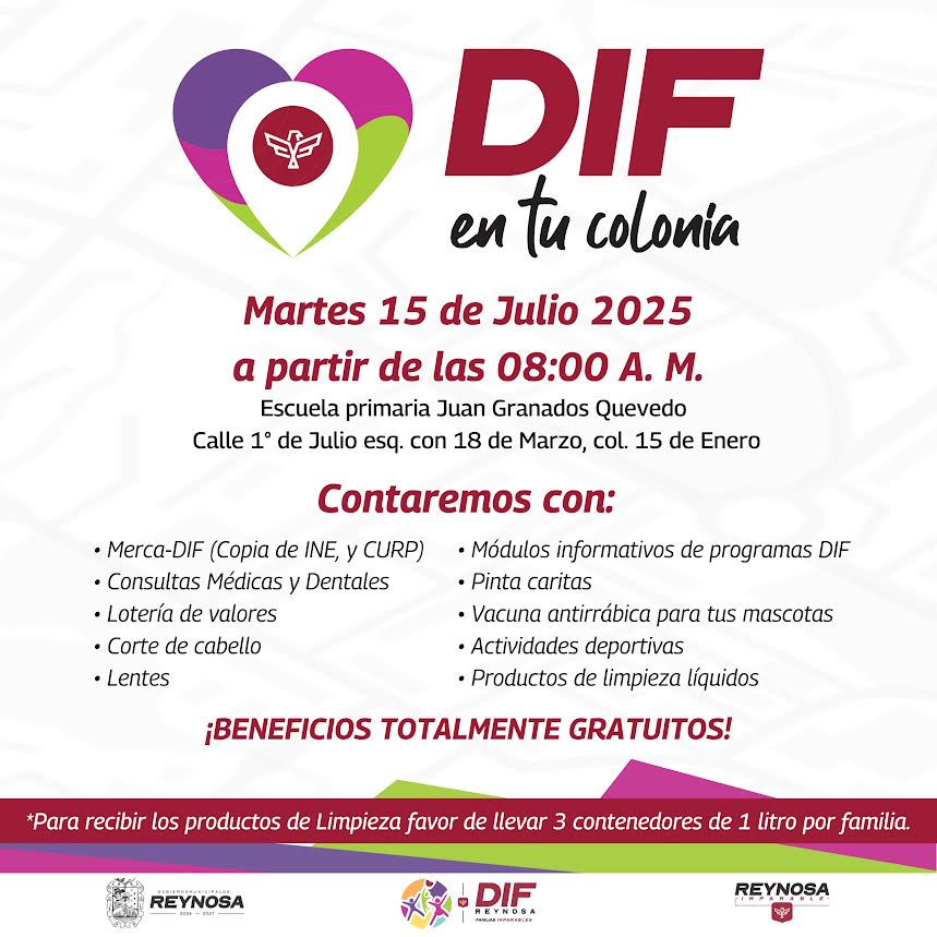 Llevará DIF-Reynosa servicios gratuitos con Brigada a la colonia 15 de Enero